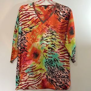 Dana Buchman Vibrant Animal Print V-Neck Blouse